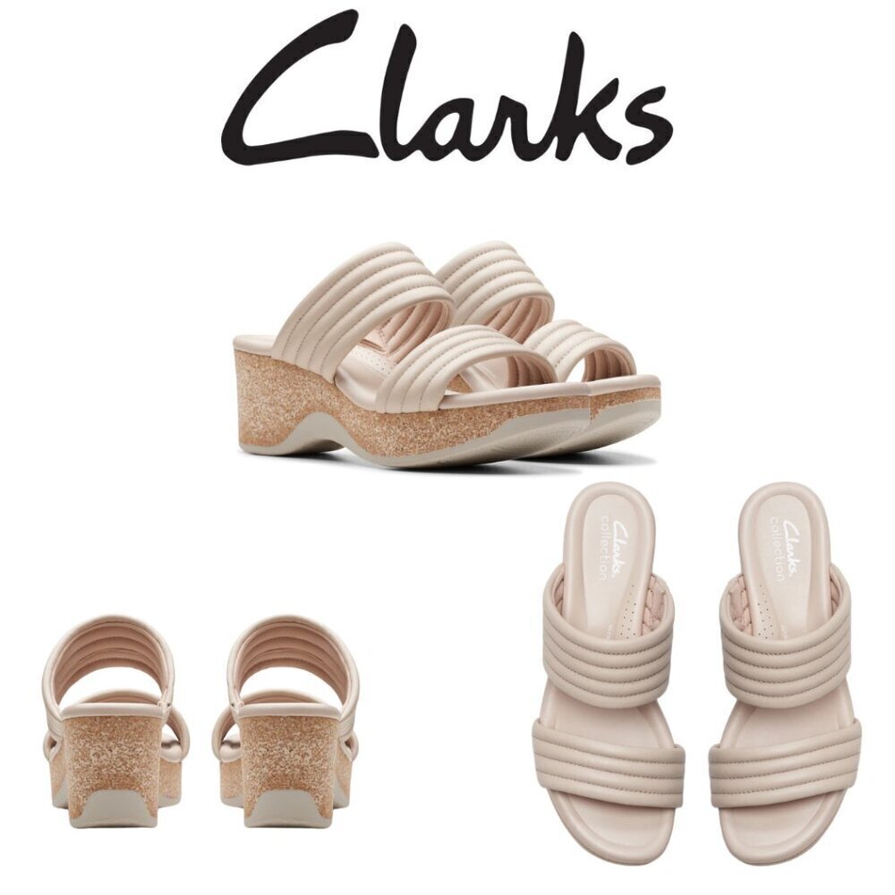 NIB Clarks Chelseah Path Wedge Sandals Sand